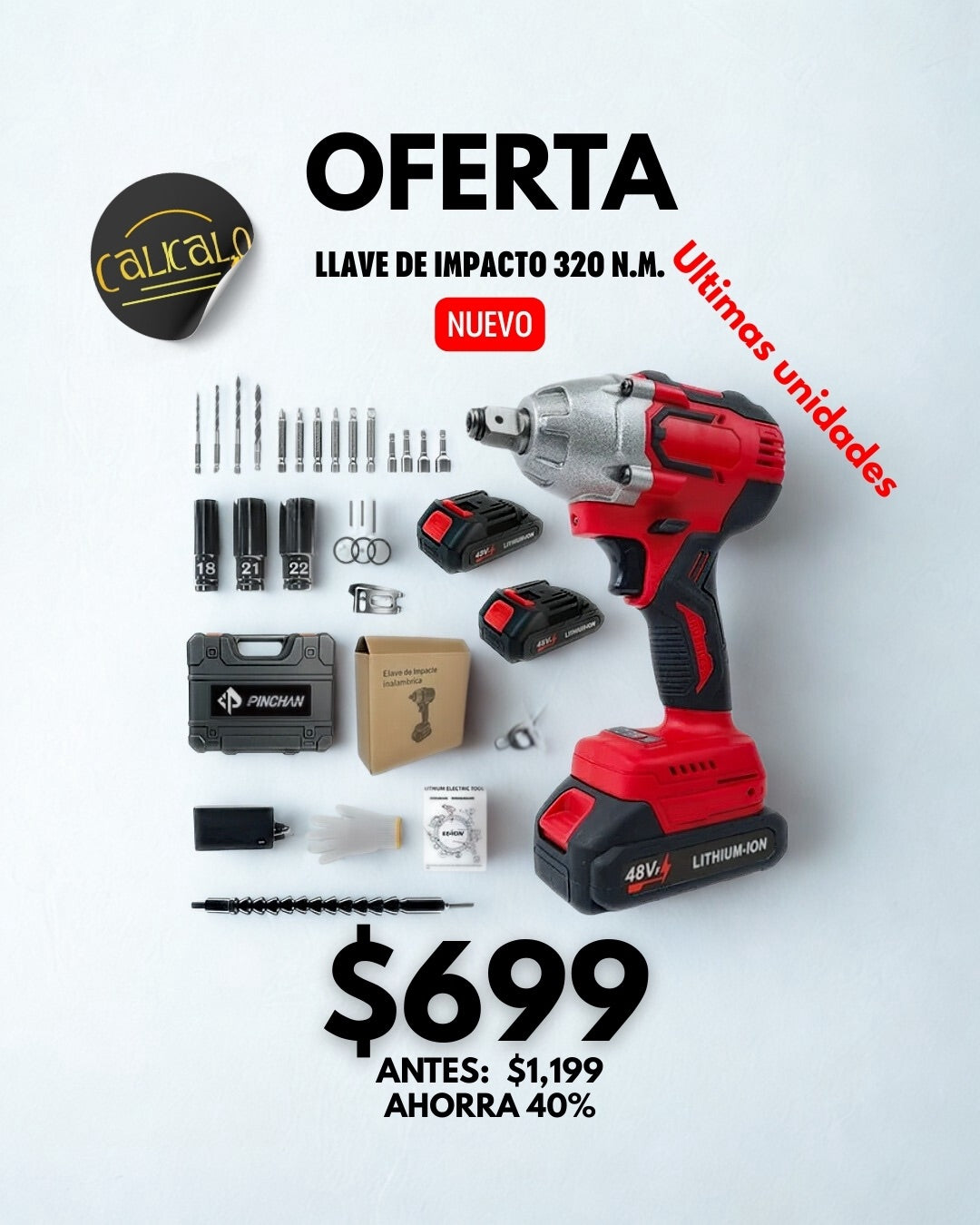 Llave de impacto/Taladro/Destornillador 320Nm